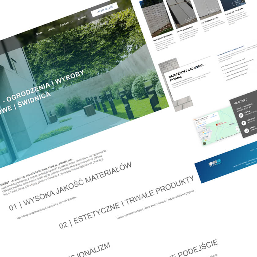 nowoczesna strona internetowa producenta wyrobów betonowych Tomibet stworzona przez Kample